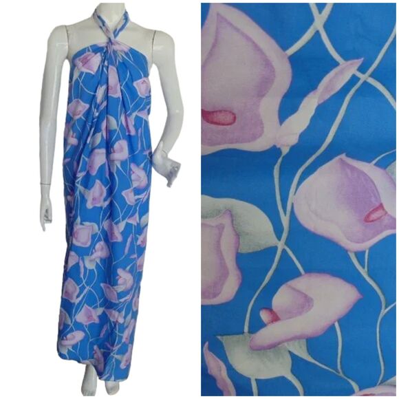 new Vintage HILO HATTIE True Wrap/Sarong/Pareo, OS, Blue Floral, Maxi Dress - Picture 1 of 16